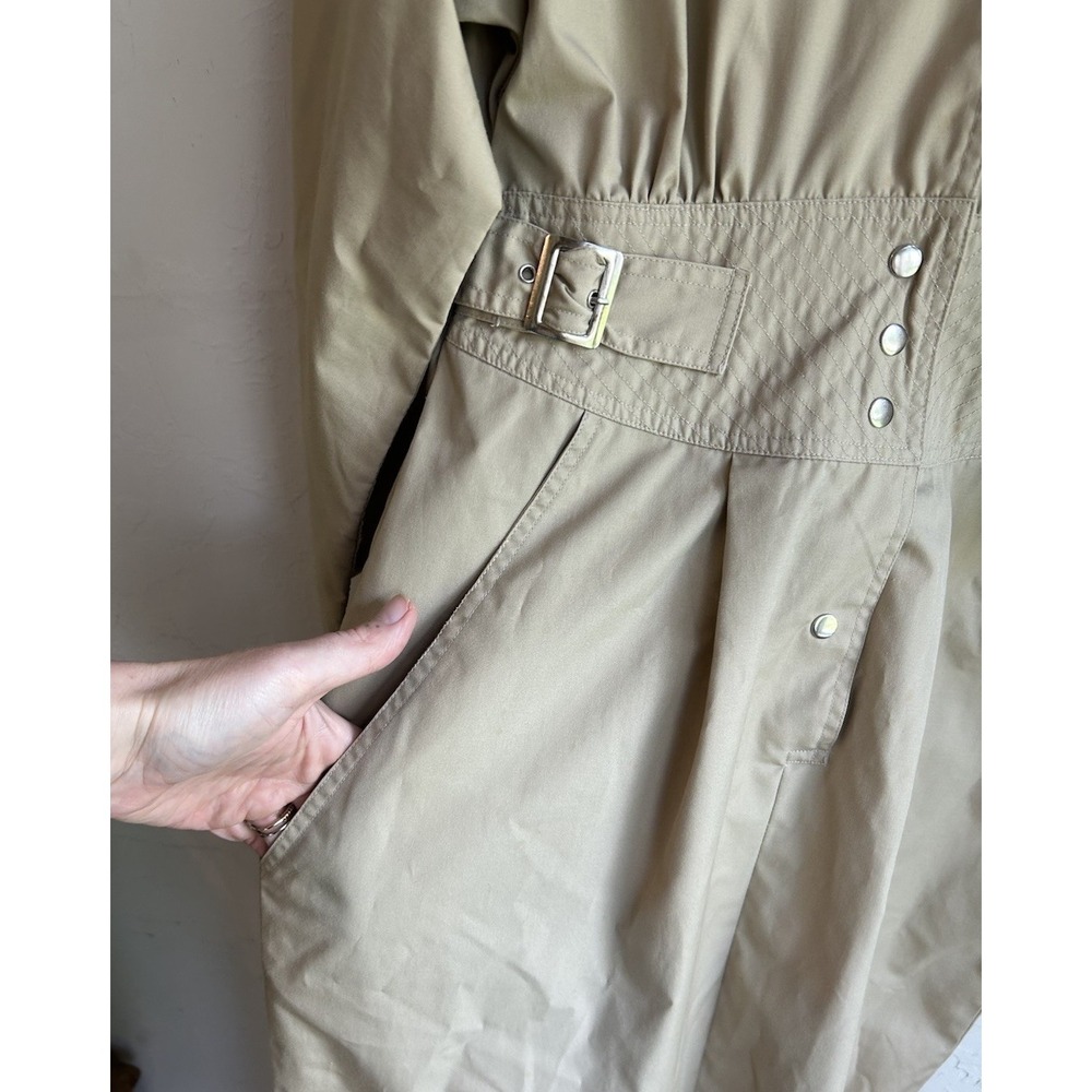 Vintage 80s Khaki Trench Midi Shirt Dress 10 Equestrian Old Money Minimalist - Picture 6 of 10
